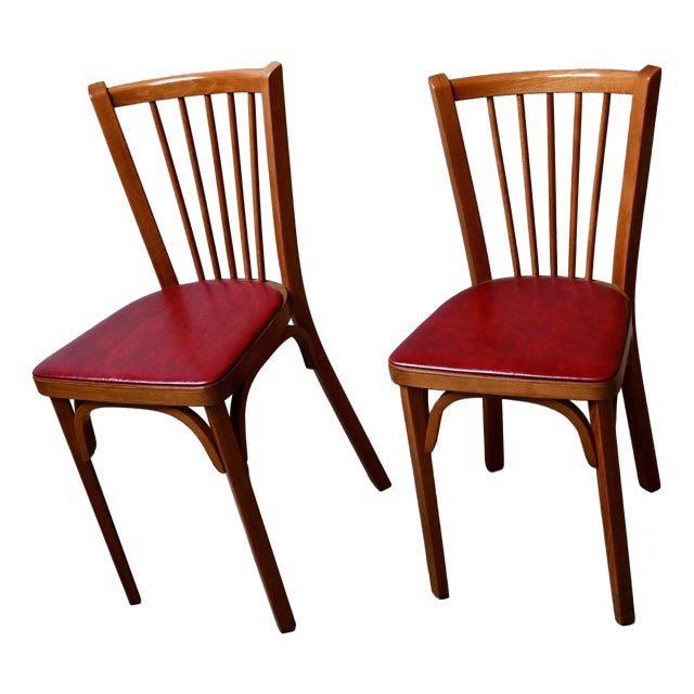 Vintage Bistro Chairs with Spindles and Imitation Leather Seats from Baumann, 1980s, Set of 2 For Sale