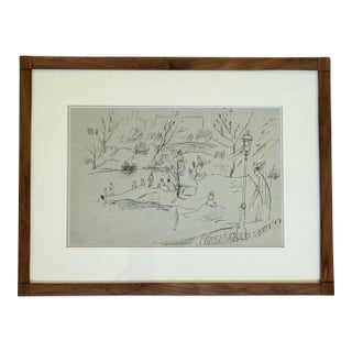 Mid 20th Century Lisel Salzer (1906–2005) Original Unsigned Sketch – Central Park, Nyc – Custom Framed For Sale