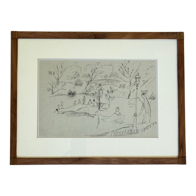 Mid 20th Century Lisel Salzer (1906–2005) Original Unsigned Sketch – Central Park, Nyc – Custom Framed For Sale