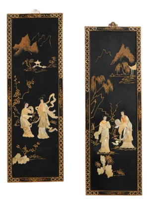 Pair of Chinese Black Lacquer Wall Art Panels