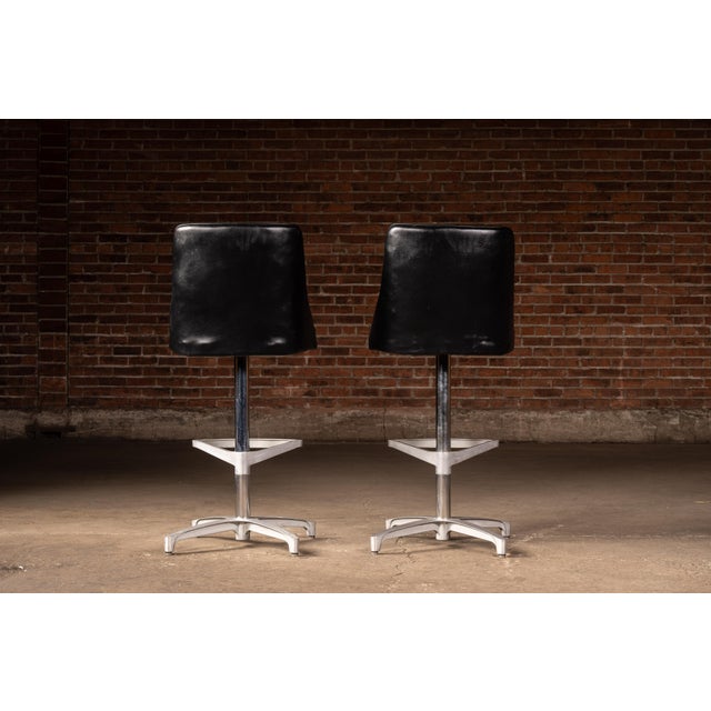 Mid 20th Century Pair of MCM Black Vinyl Swivel Chairs For Sale - Image 5 of 6