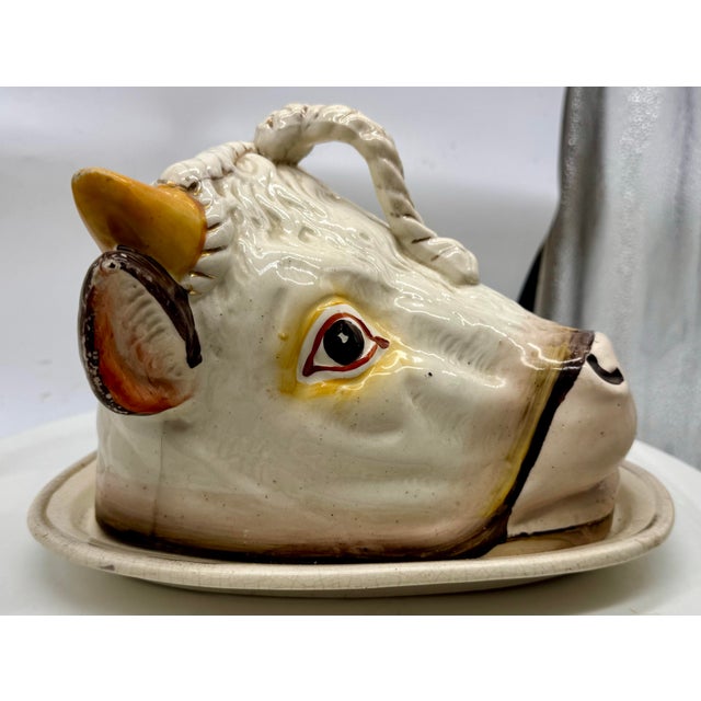 Antique Staffordshire Majolica Cow Head Dish, Victorian English Novelty Server For Sale - Image 12 of 12