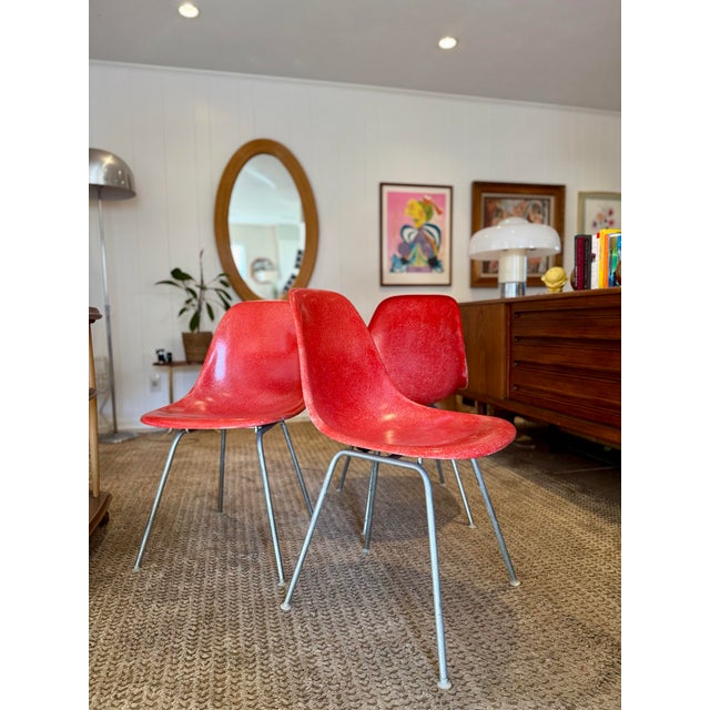 Herman Miller Original Set of 3 Molded Fiberglass Shell Chair, Designed by Charles and Ray Eames for Herman Miller, Dated 1970 For Sale - Image 4 of 12