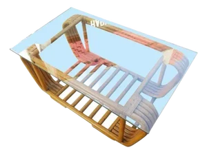 1950s Restored Five Strand Rattan Coffee Table With Floating Glass Top