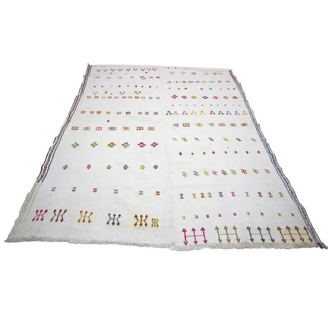 Handwoven vintage cotton kilim rug from Adana region of Turkey. Approximately 50-60 years old. In very good condition