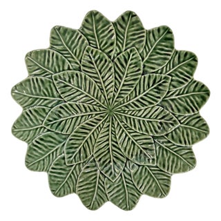 Vintage Majolica Lemon Leaf Serving Plate by Bordallo Pinheiro For Sale