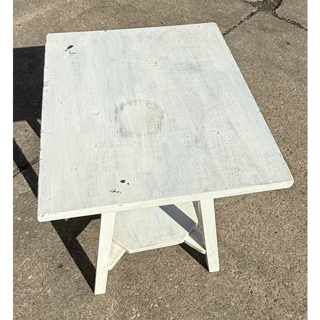 Vintage White Handpainted Mahogany Farmhouse Shabby Chic Two-Tier Side Table With Drawer For Sale - Image 9 of 12