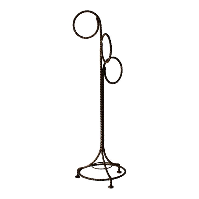Freestanding Gold Finish Twisted Rope Hoops Towel Rack Vintage Hollywood Regency For Sale