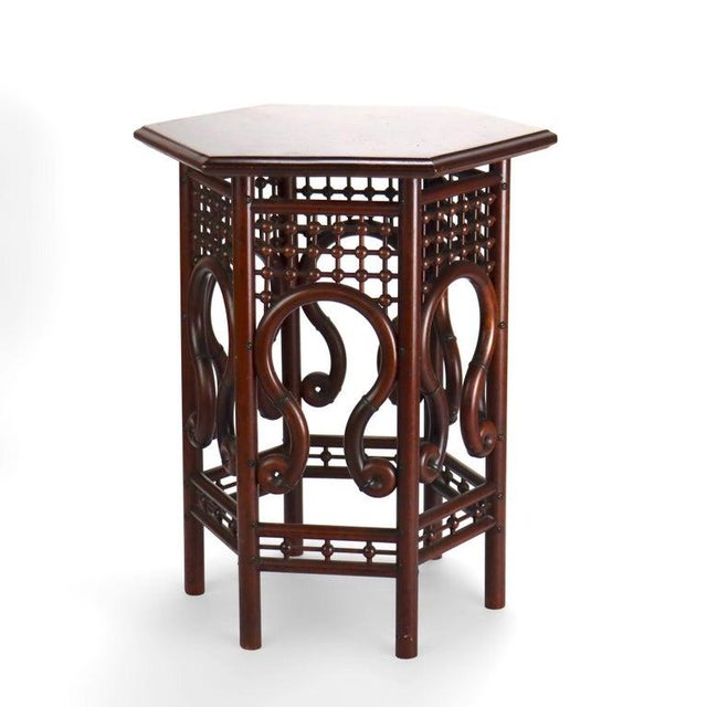 English Antique Anglo-Indian Mahogany Stick & Ball Style Hexagon Taboret Stand C1910 For Sale - Image 3 of 8