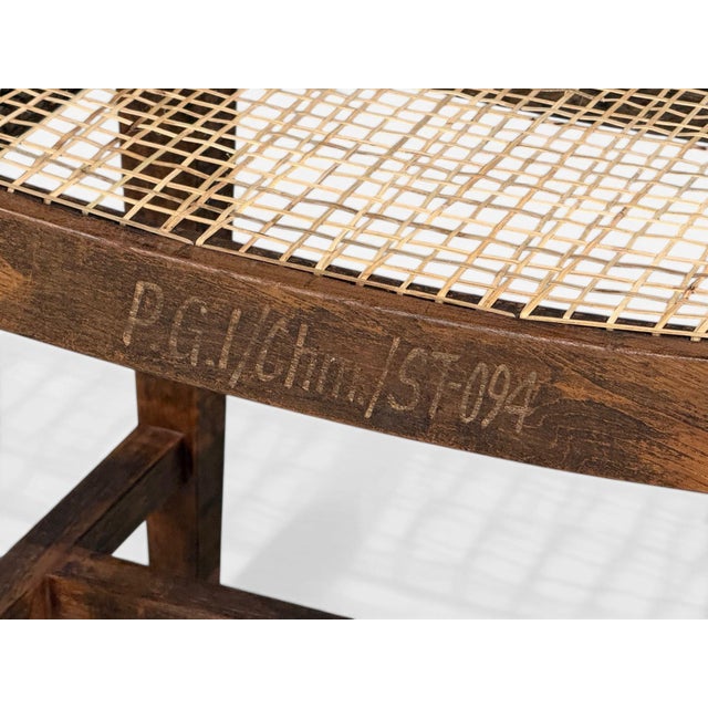 Pierre Jeanneret, Rectangular Low Stools, Teak, Cane, Chandigarh, India, 1960s For Sale - Image 9 of 10