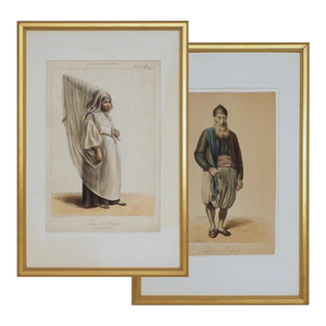 19th Century Jews of Algiers Antique Framed Franch Lithographs Traditional Costume - A Pair