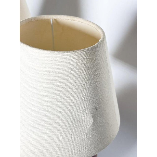 Round Wooden Table Lamps with Lampshades, France, 1970s, Set of 2 For Sale - Image 15 of 18