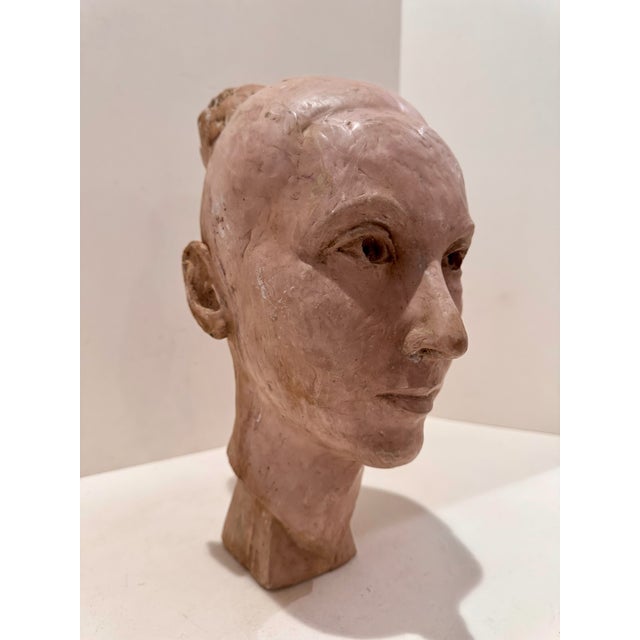 Figurative 1960s Larry Mohr Painted Plaster Terrac Bust Sculpture Signed From Artist Estate For Sale - Image 3 of 11
