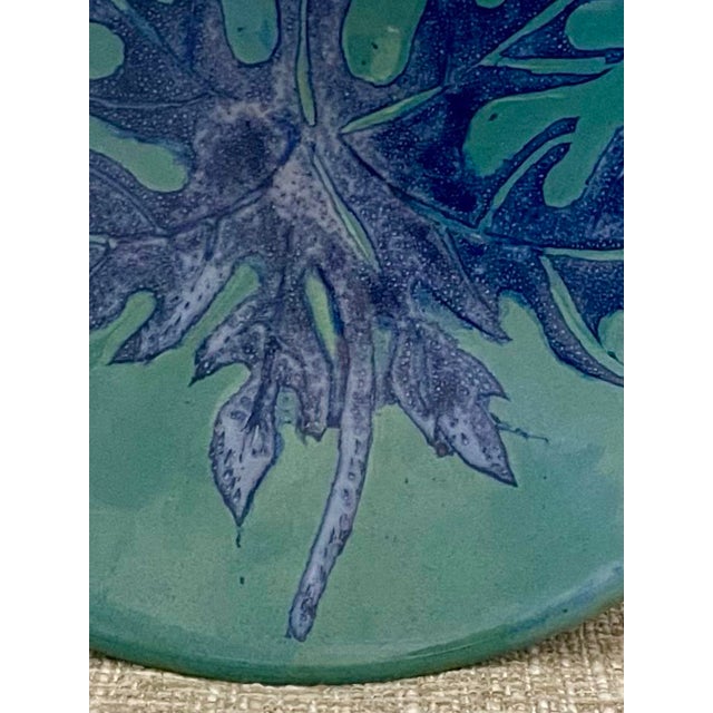 Blue Vintage Blue Leaf Pottery Bowl For Sale - Image 8 of 10