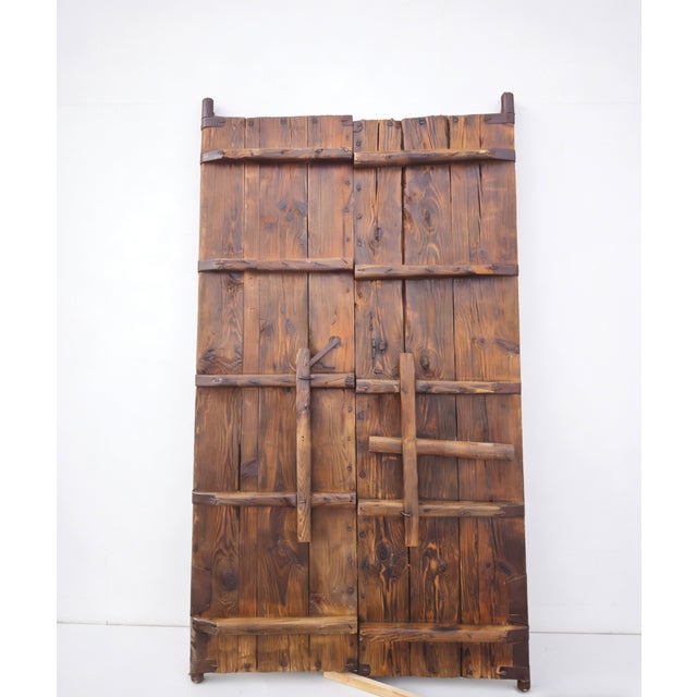 Antique Chinese Wood Door Panels With Iron Deer & Bat Motifs For Sale - Image 4 of 4