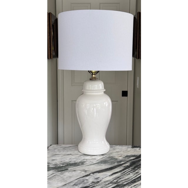 Vintage Seashell White Ginger Jar Lamp For Sale - Image 10 of 11