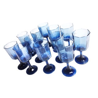Vintage Cobalt Blue Stemmed Wine Glasses - Set of 12 For Sale