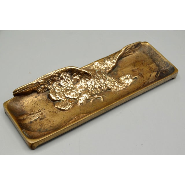 Antique Solid Cast Bronze Figural Eagle Pen Tray For Sale - Image 6 of 9