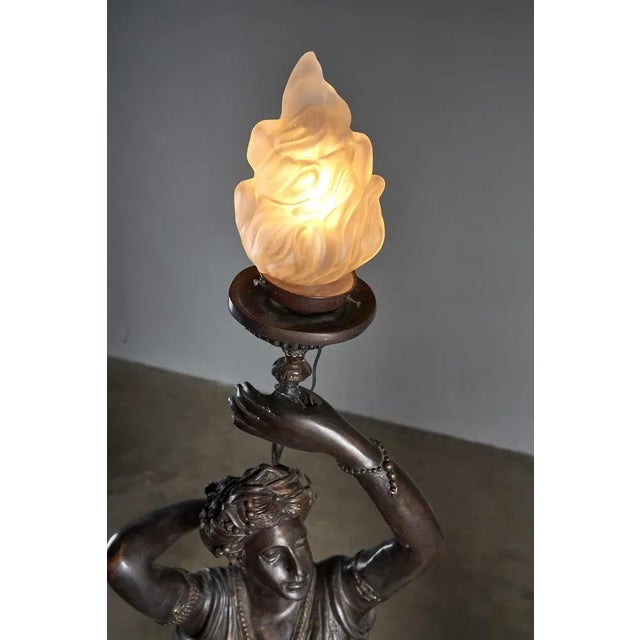 Large Sculptural Male and Female Lamps in Bronze, 1920s, Set of 2 For Sale - Image 11 of 12