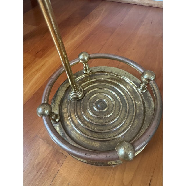 Metal Howes-Marked Brass Fireplace Tool Set and Stand With Cannonball Andirons, Made in Usa For Sale - Image 7 of 13