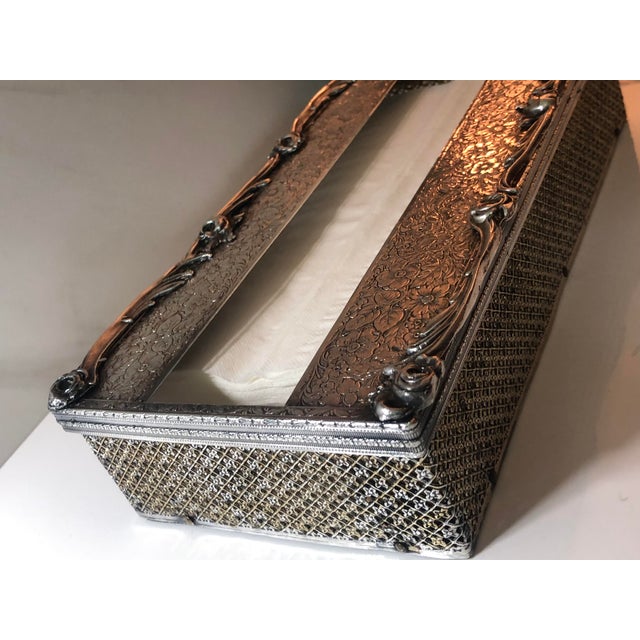 1940s Silverplate Repoussé Tissue Box Cover For Sale - Image 4 of 12