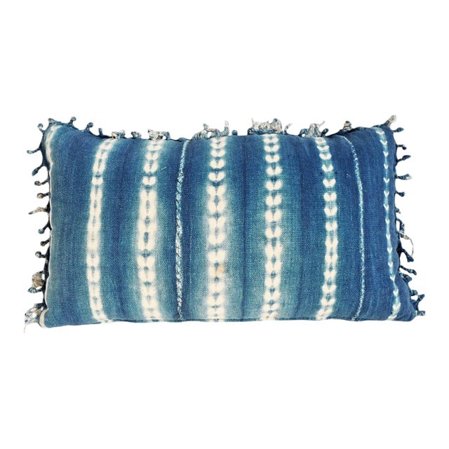 Indigo Mali Textile Mudcloth Lumbar Pillow For Sale