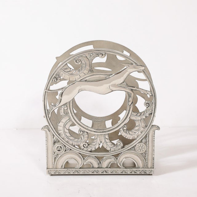 Art Deco Art Deco Nickeled Bronze Magazine Stand of Stylized Leaping Greyhound For Sale - Image 3 of 15