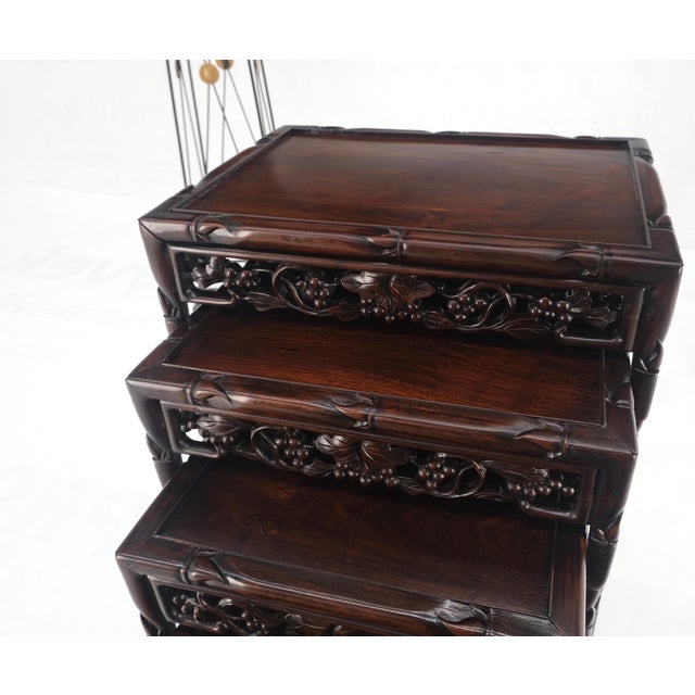 Set of 4 Nesting Stacking Carved Rosewood End Side Occasional Tables Set Mint! For Sale - Image 11 of 18