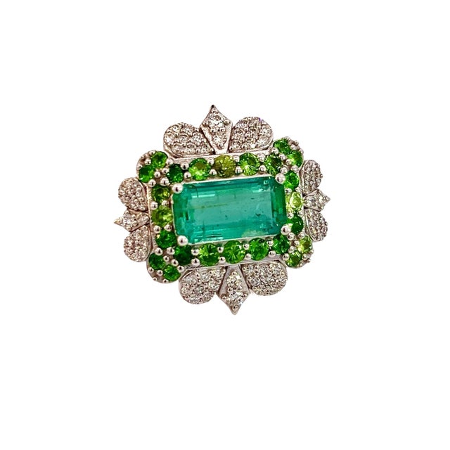 Natural Emerald Tsavorite Diamond Ring 6.75 14k White Gold 9.22 TCW Certified For Sale - Image 14 of 17