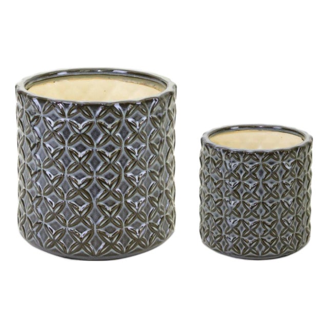 Geometric Pattern Ceramic Pot (Set of 2) For Sale