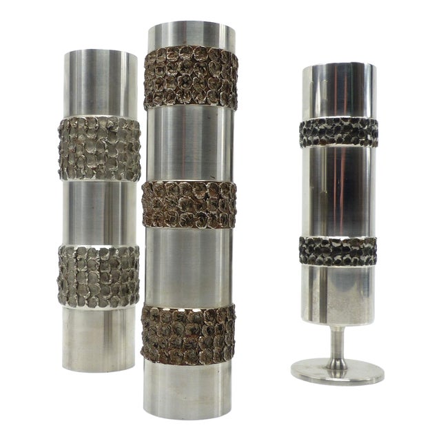 Brutalist Metal Vases from BMF, Germany, 1970s, Set of 3 For Sale