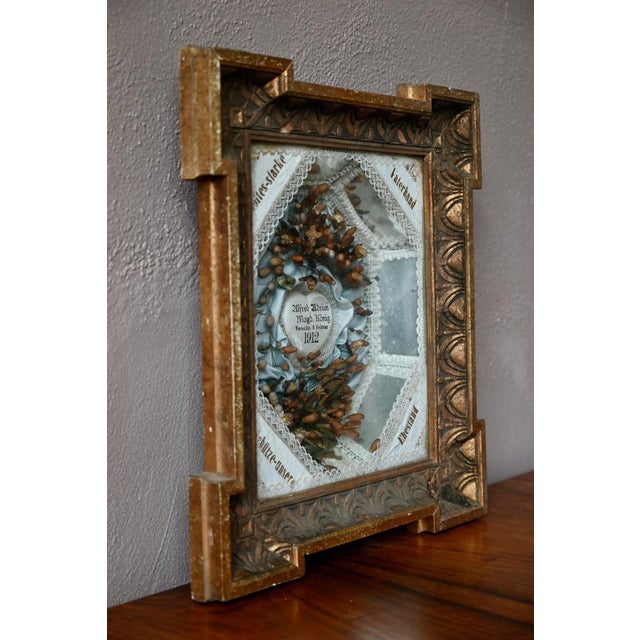 Jugendstil Bohemian Wedding Keepsake Frame in Gilded Wood and Glass, 1912 For Sale - Image 4 of 11