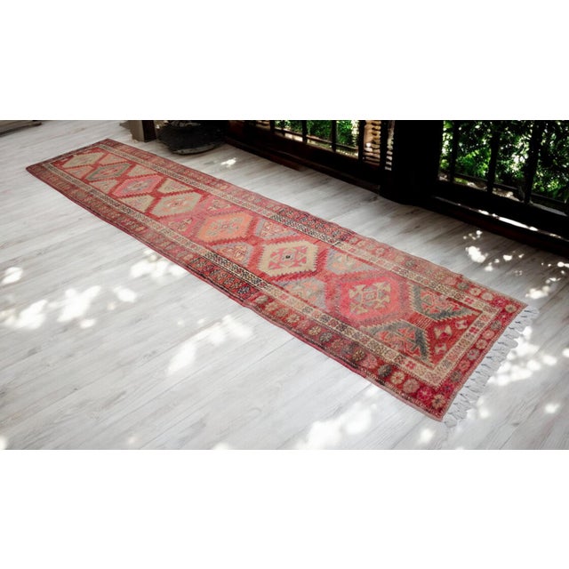 1970s Hand-Knotted Turkish Rug Runner Extra Long Hallway Decor - 3′1″ × 13′9″ For Sale - Image 5 of 13