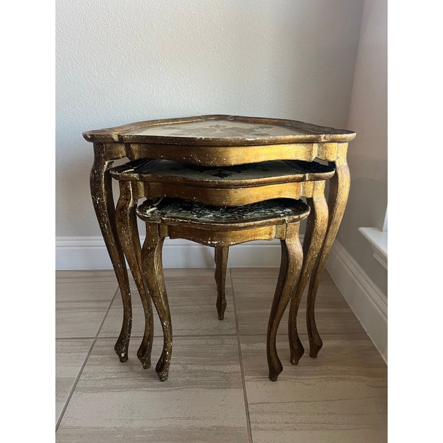 1960s Vintage Italian Florentine Wooden Nesting Table - Set of 3 For Sale In Dallas - Image 6 of 12
