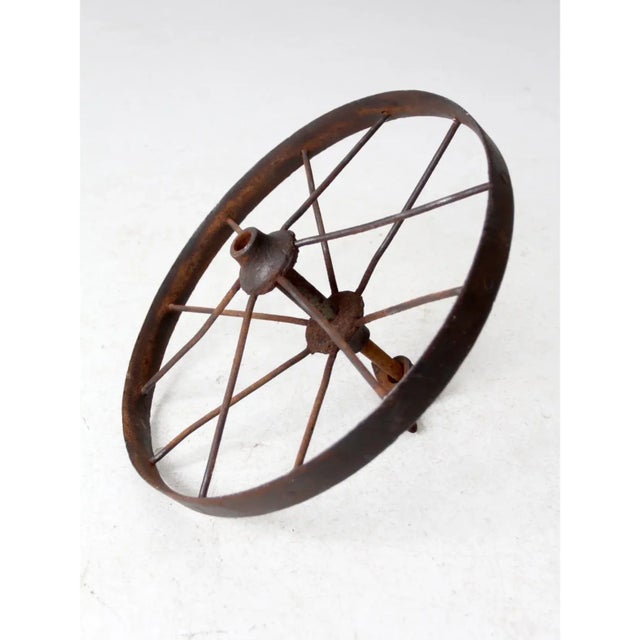 Metal Antique Iron Cart Wheel For Sale - Image 7 of 13