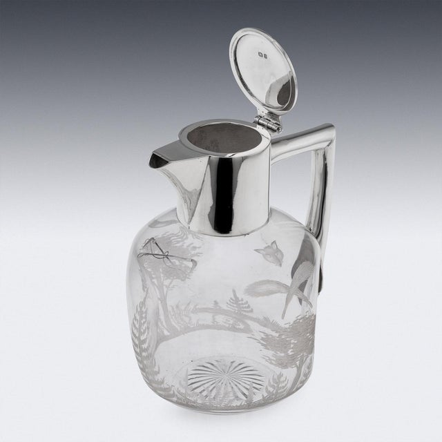 Metal Antique English Silver and Etched Glass Claret Jug, 1897 For Sale - Image 7 of 18