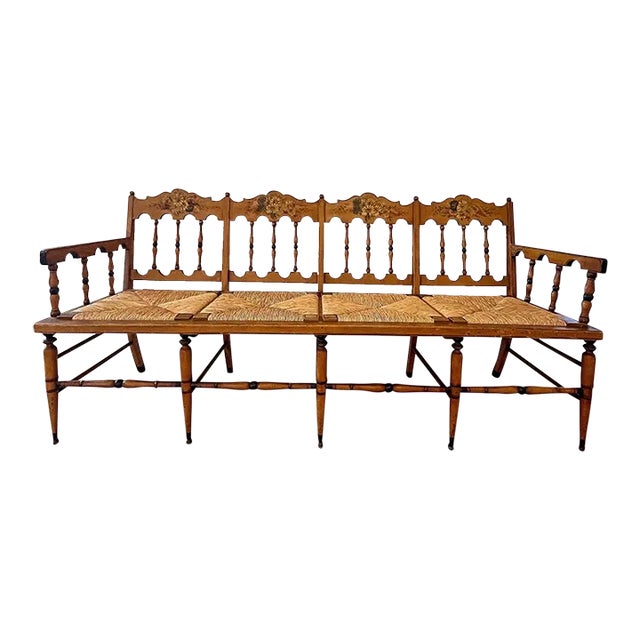 Late 19th Century American Painted Rush Seat Bench For Sale