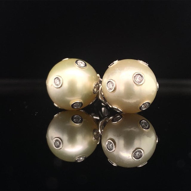 Diamond South Sea Pearl Earring 14 Karat Certified For Sale - Image 9 of 13