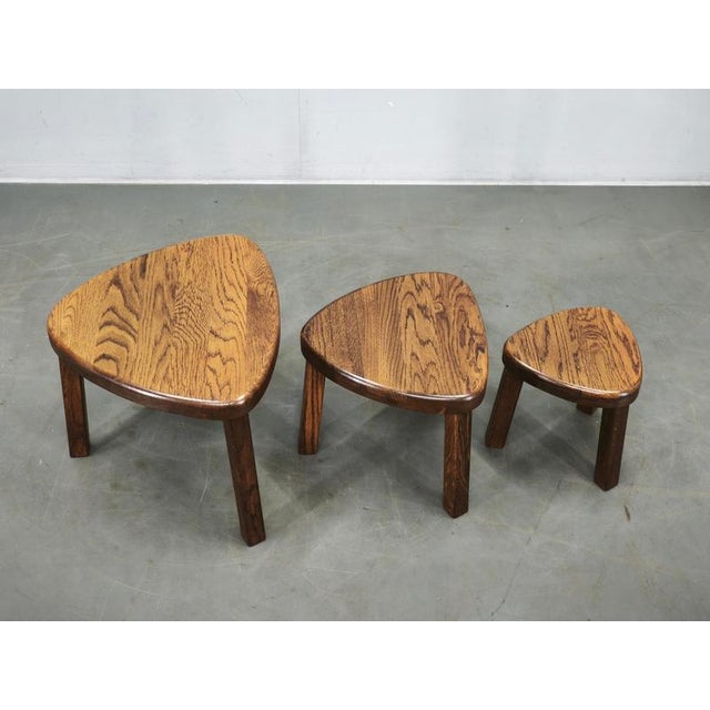 Brown Mid-Century Modern Oak Nesting Tables, 1960s, Set of 3 For Sale - Image 8 of 11
