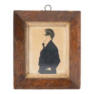 19th Century Miniature Portrait Pen and Ink Drawing of a Man, Framed For Sale