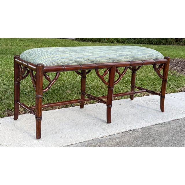 Early 21st Century Custom Upholstered Faux Bamboo Bench For Sale - Image 5 of 9