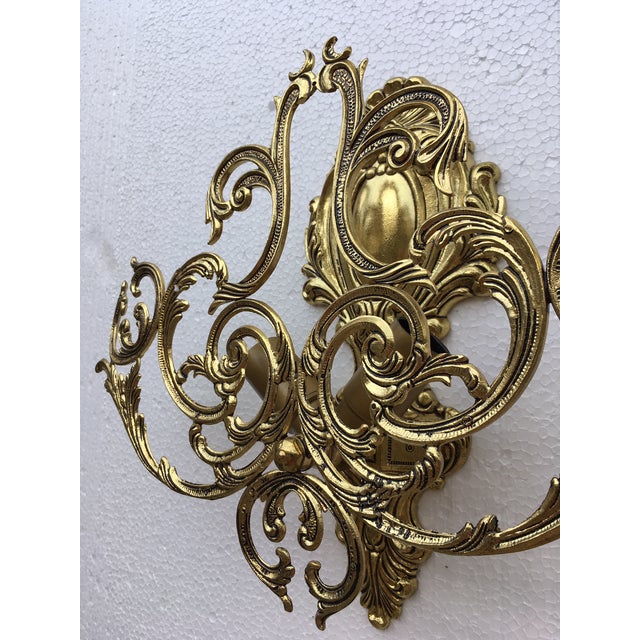 1950s 20th Century Two Lights Baroque Bronze Sconces With Bronze Lampshades - a Pair For Sale - Image 5 of 10