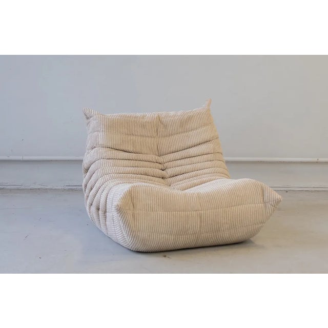 Beige Beige Corduroy Togo Lounge Chair by Michel Ducaroy for Ligne Roset For Sale - Image 8 of 9