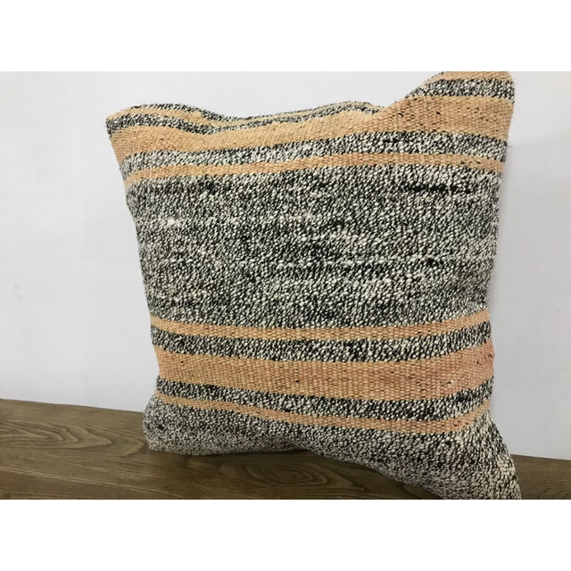 Boho Chic Natural Turkish Handmade White and Black Kilim Pillow Cover For Sale - Image 3 of 6