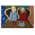 A whimsical painting depicting two women sharing coffee. The work is oil on canvas and it painted on strong colorful...