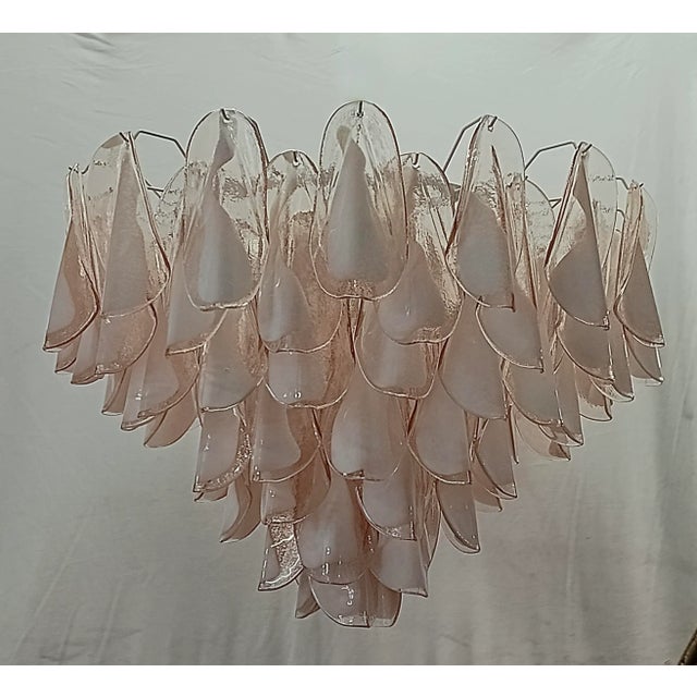Round Light Pink and White Murano Art Glass Chandelier, 2000 For Sale - Image 10 of 10