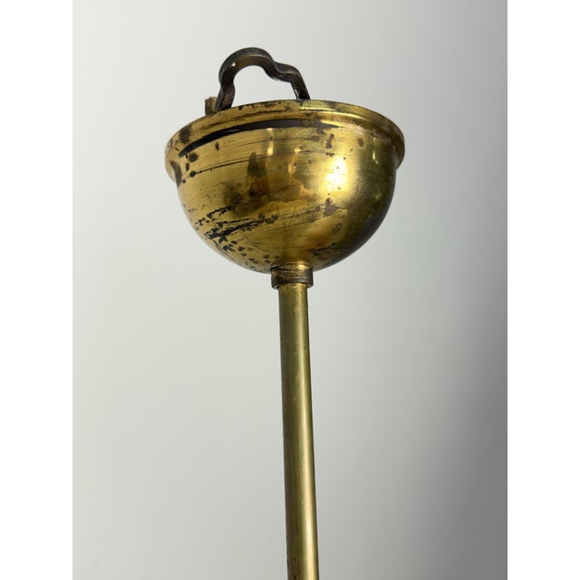 1950s Brass 10-Light Chandelier with Green Cones in the style of Stilnovo, 1950s For Sale - Image 5 of 11