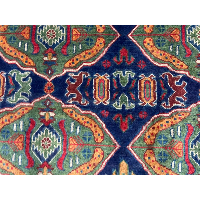 Textile Green & Navy Blue Geometric Tribal Wool Area Rug, 5' X 6'7" For Sale - Image 7 of 16