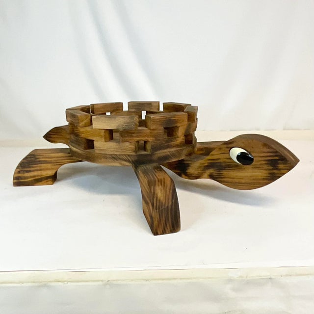 1970s Whimsical Coastal American Folk Art Wood Turtle Planter Boxes - Set of 3. For Sale - Image 6 of 12