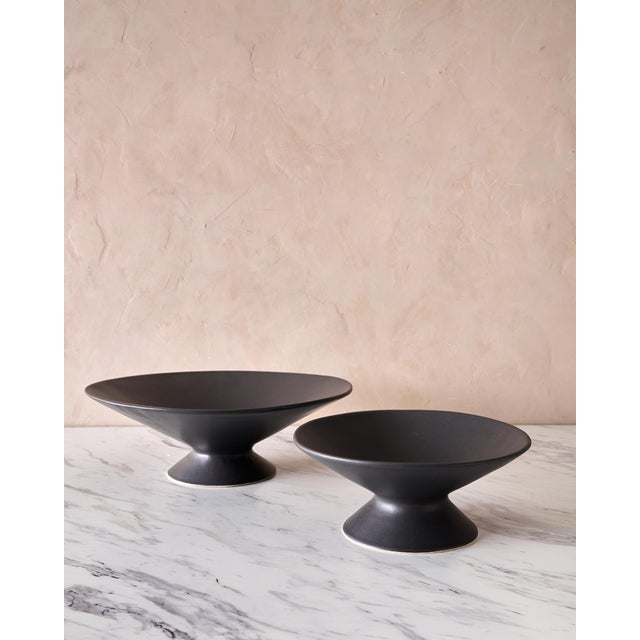 Ceramic Large Handcrafted Ceramic Pedestal Bowl by NPage Studio X Lostine in Coal Black For Sale - Image 7 of 9